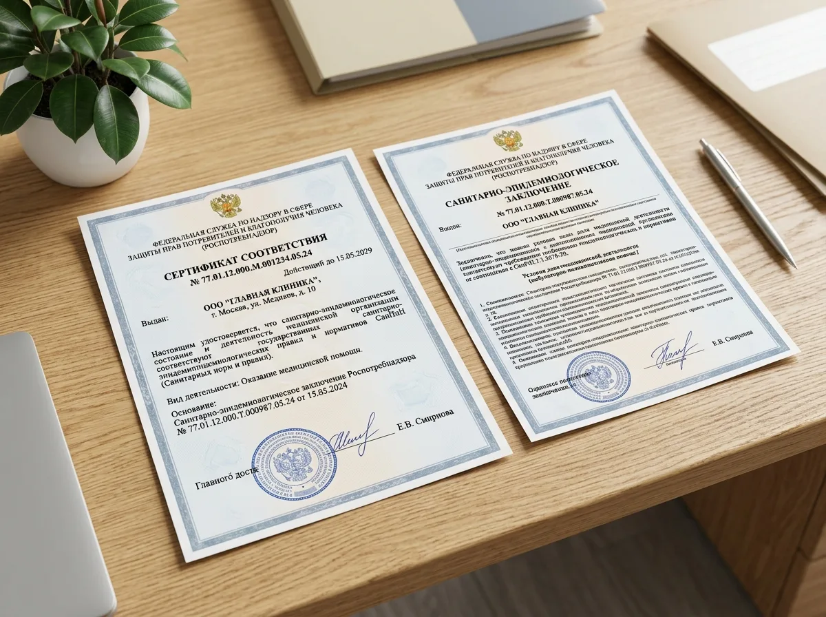 Сертификат соответствия санитарным нормам СанПиН медицинской организации, заключение Роспотребнадзора